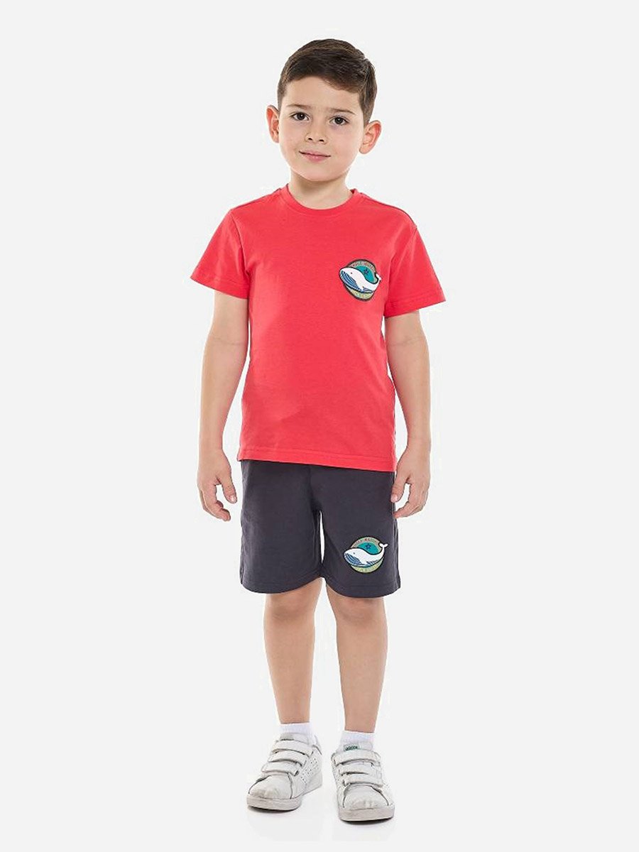 Graphic Printed T-Shirt and Drawstring Shorts Set