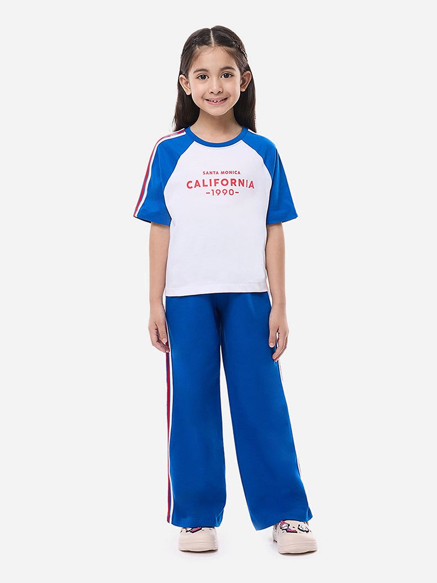 Slogan Print Knit Crop Top and Wide-Leg Pants Set