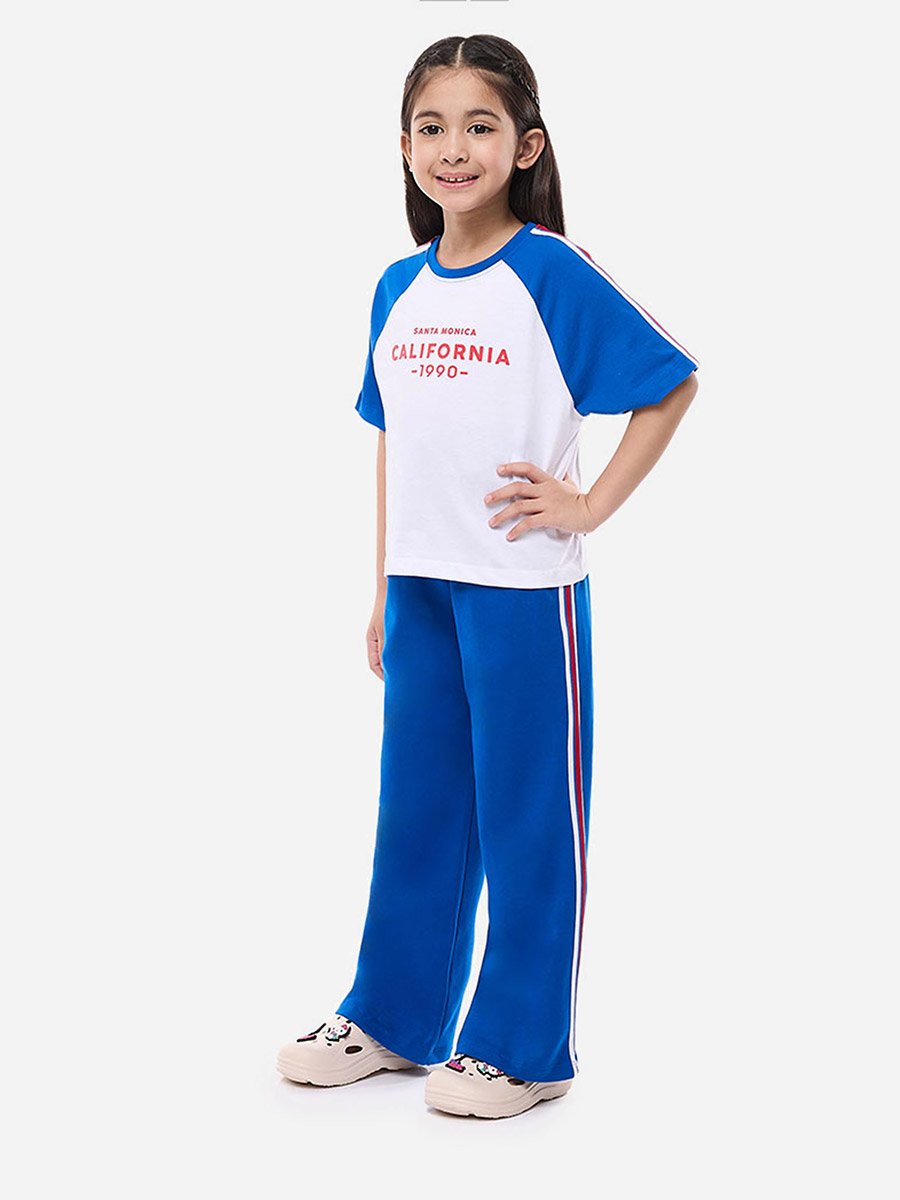 Slogan Print Knit Crop Top and Wide-Leg Pants Set