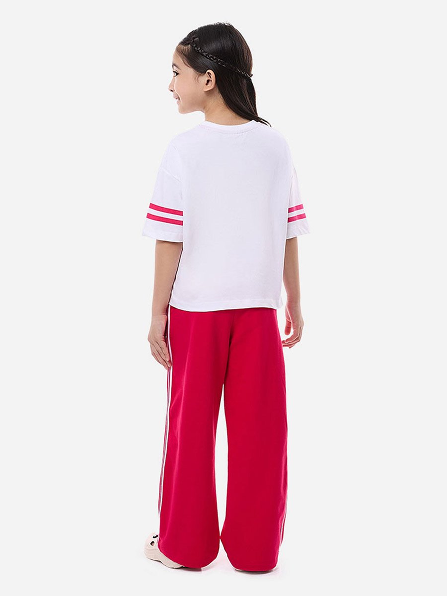 Slogan Print Knit Crop Top and Wide-Leg Pants Set