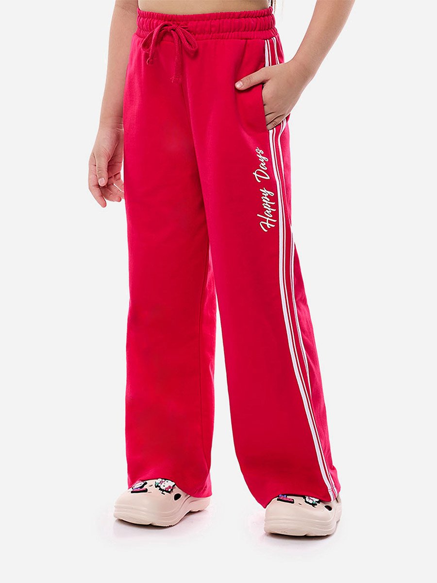 Slogan Print Knit Crop Top and Wide-Leg Pants Set