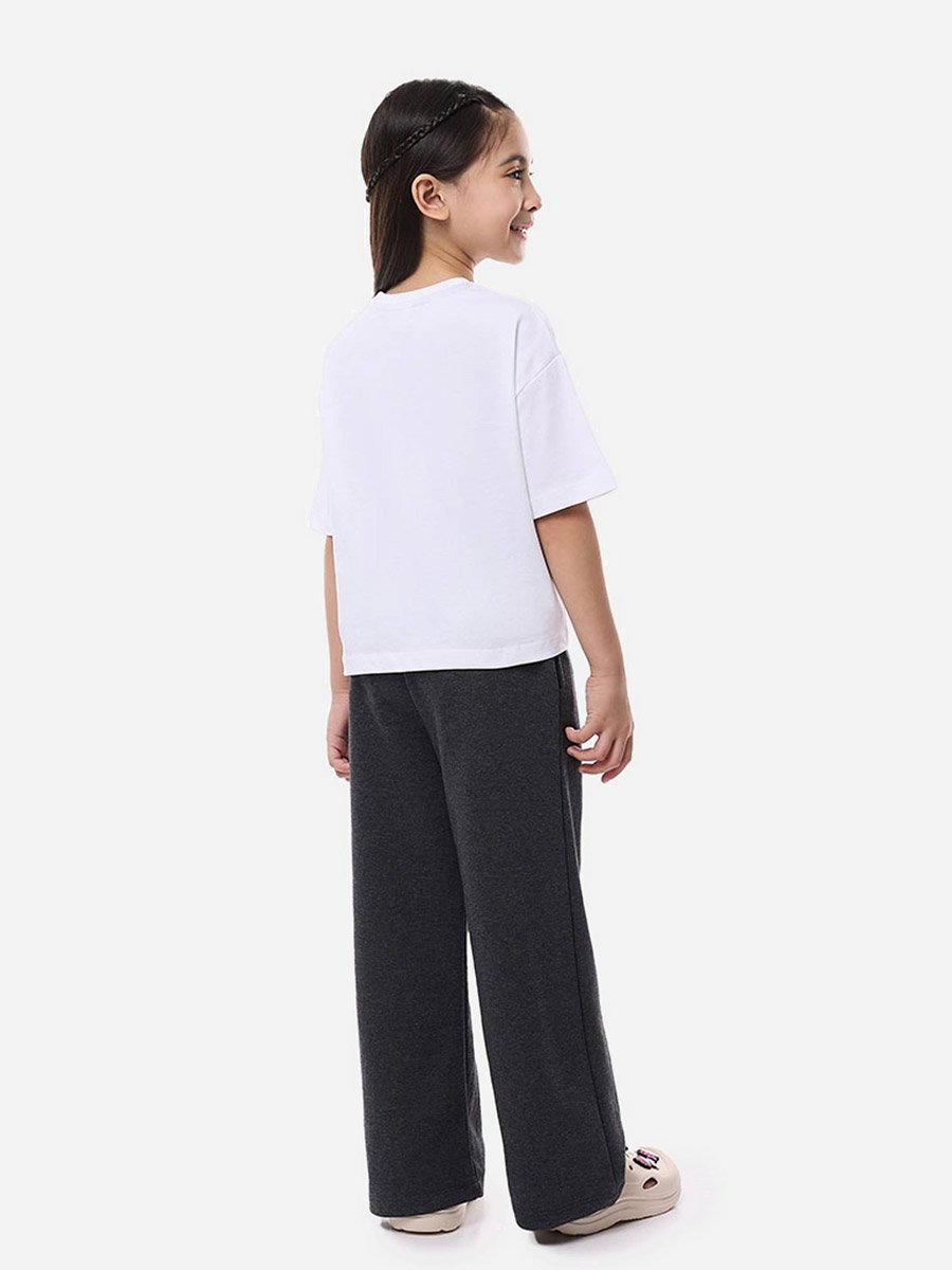 Slogan Print Knit Crop Top and Wide-Leg Pants Set