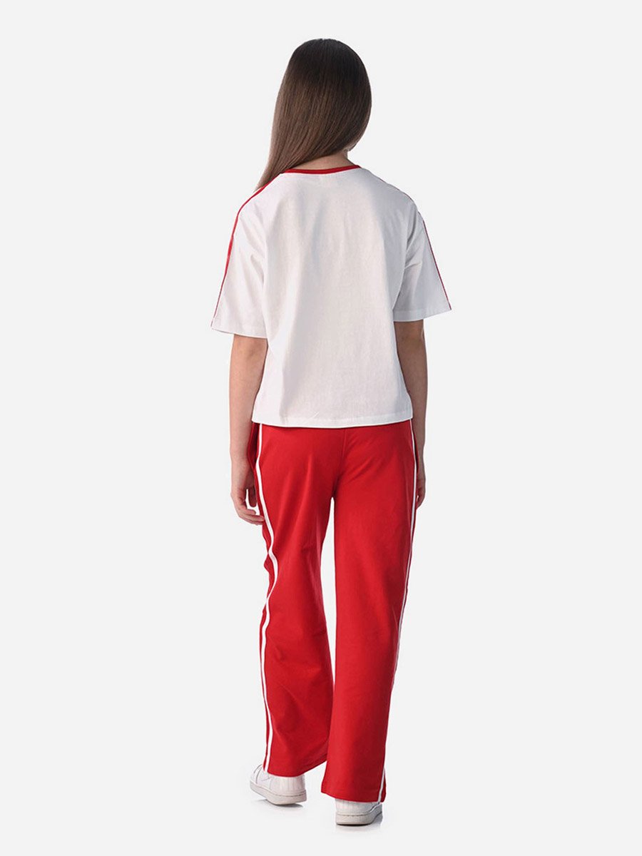 Graphic Print Knit Crop Top and Wide-Leg Pants Set