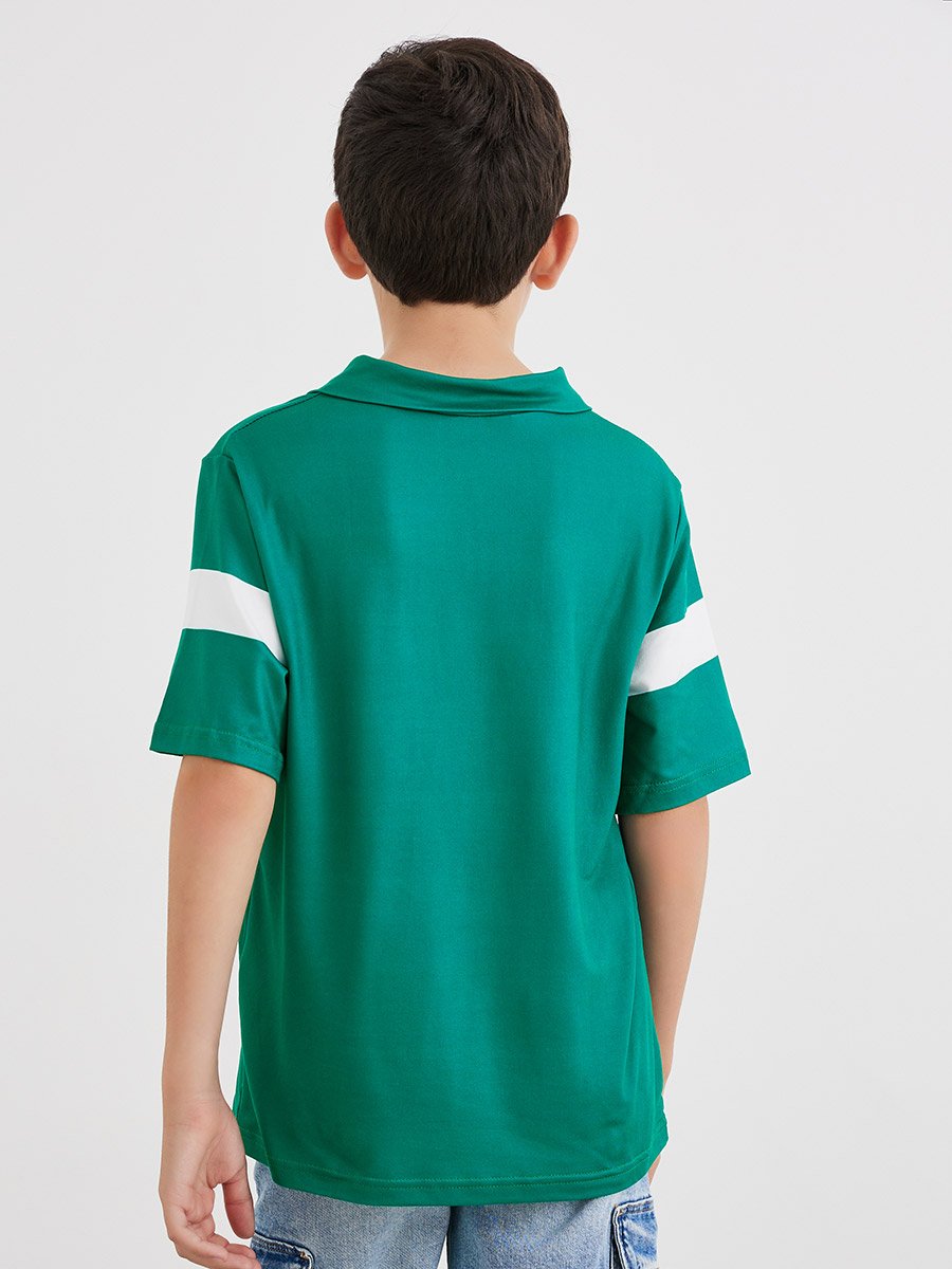 Boys Dark Green Printed Polo T-Shirt