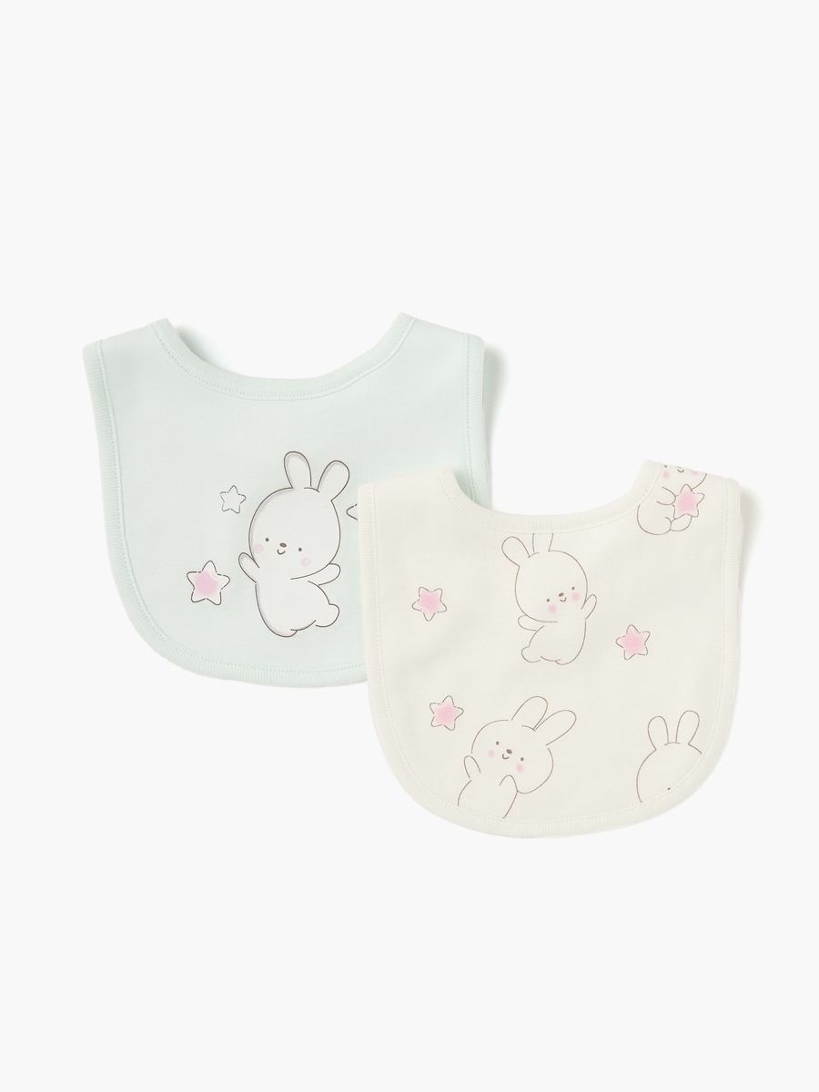Bunny Print Bib with Snap Button Closure - Set of 2