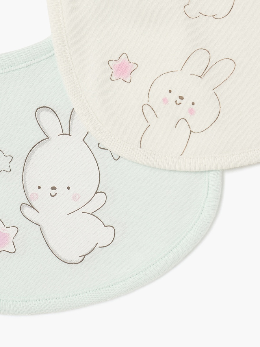 Bunny Print Bib with Snap Button Closure - Set of 2