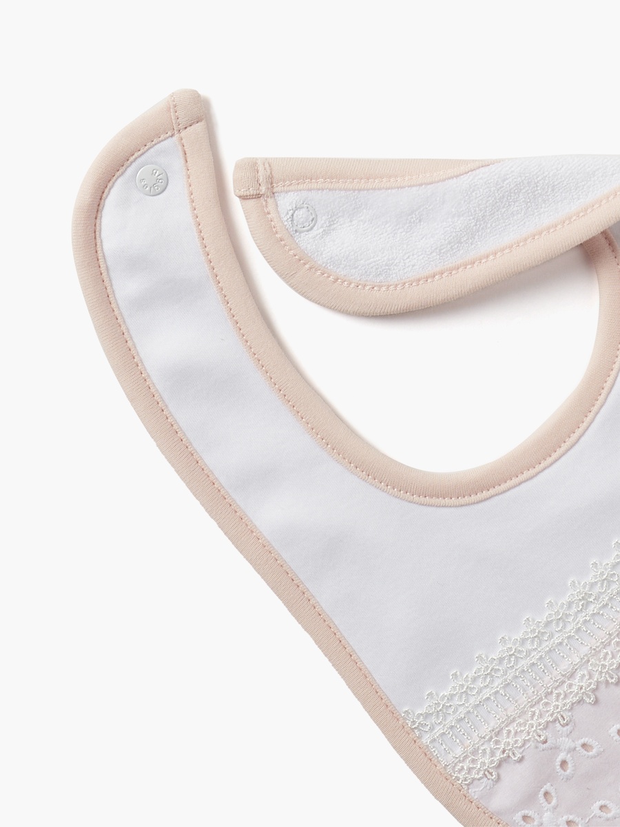 Schiffli Muslin Bib with Button Closure