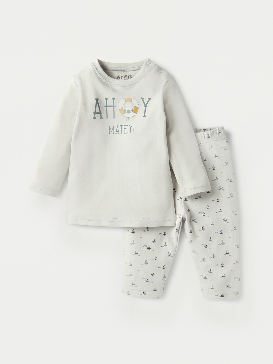 Printed Long Sleeve T-Shirt and Elasticated Pyjama - Set of 2