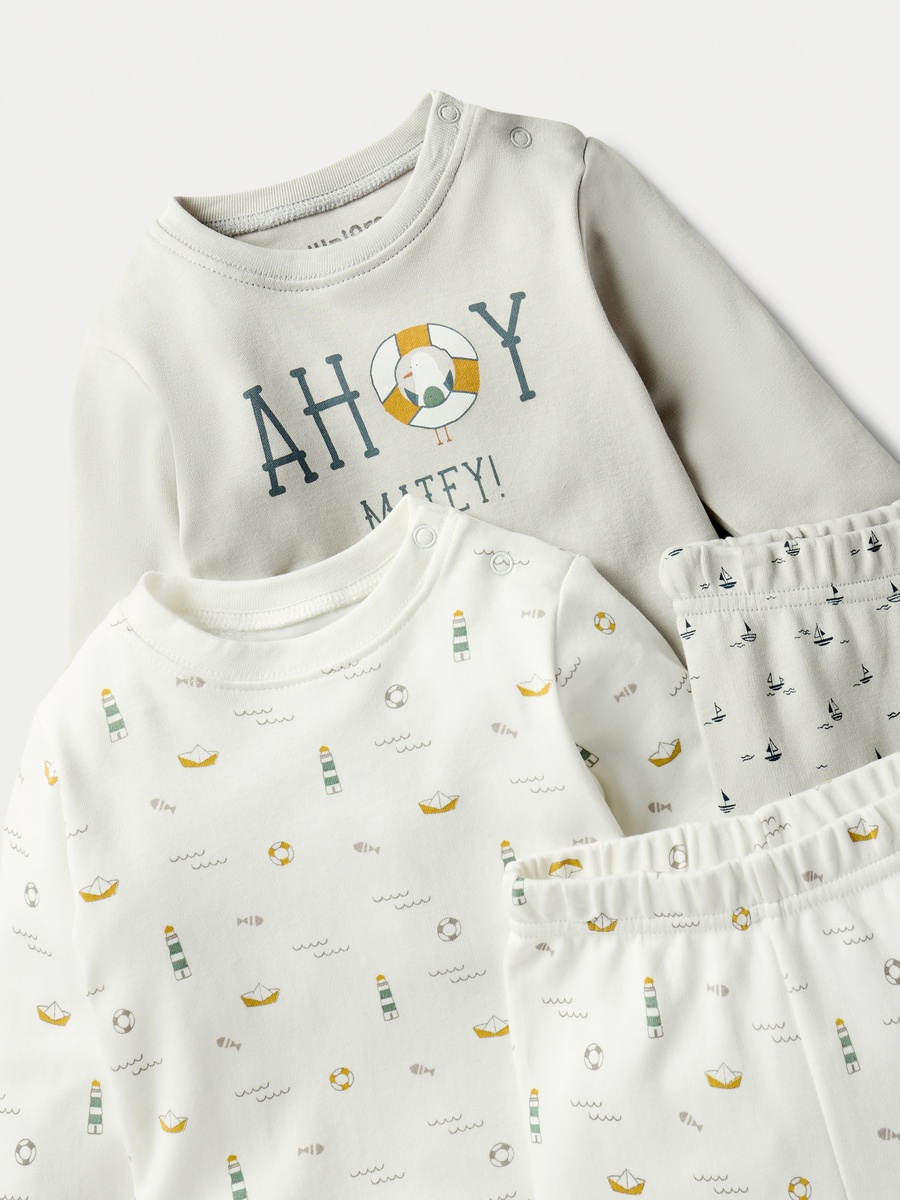 Printed Long Sleeve T-Shirt and Elasticated Pyjama - Set of 2