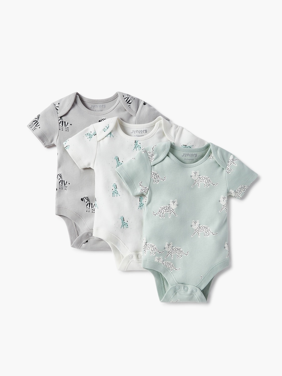 Animal Print Envelope Neck Bodysuit with Button Closure - Set of 3