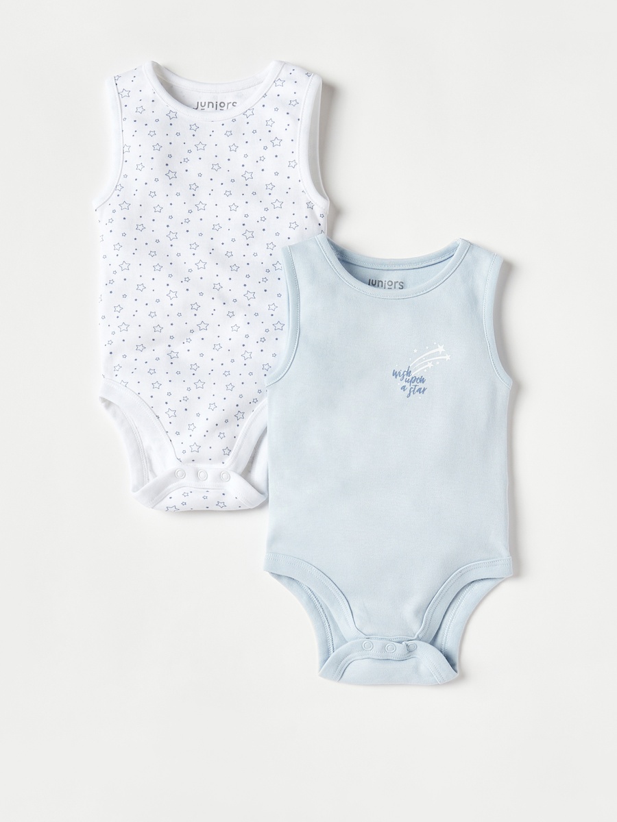 Star Print Sleeveless Cotton Bodysuit - Set of 2