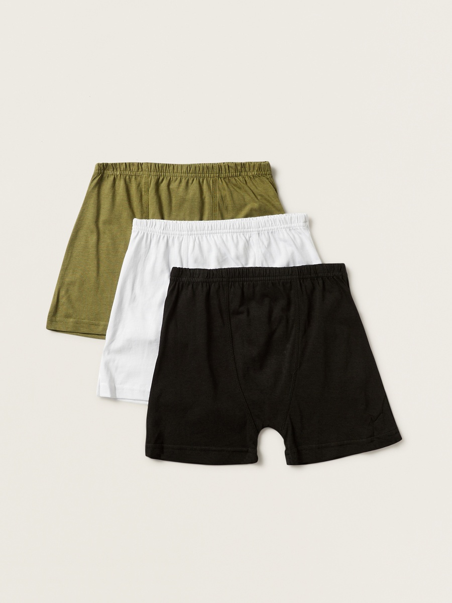 Solid Boxers with Elasticated Waistband - Set of 3