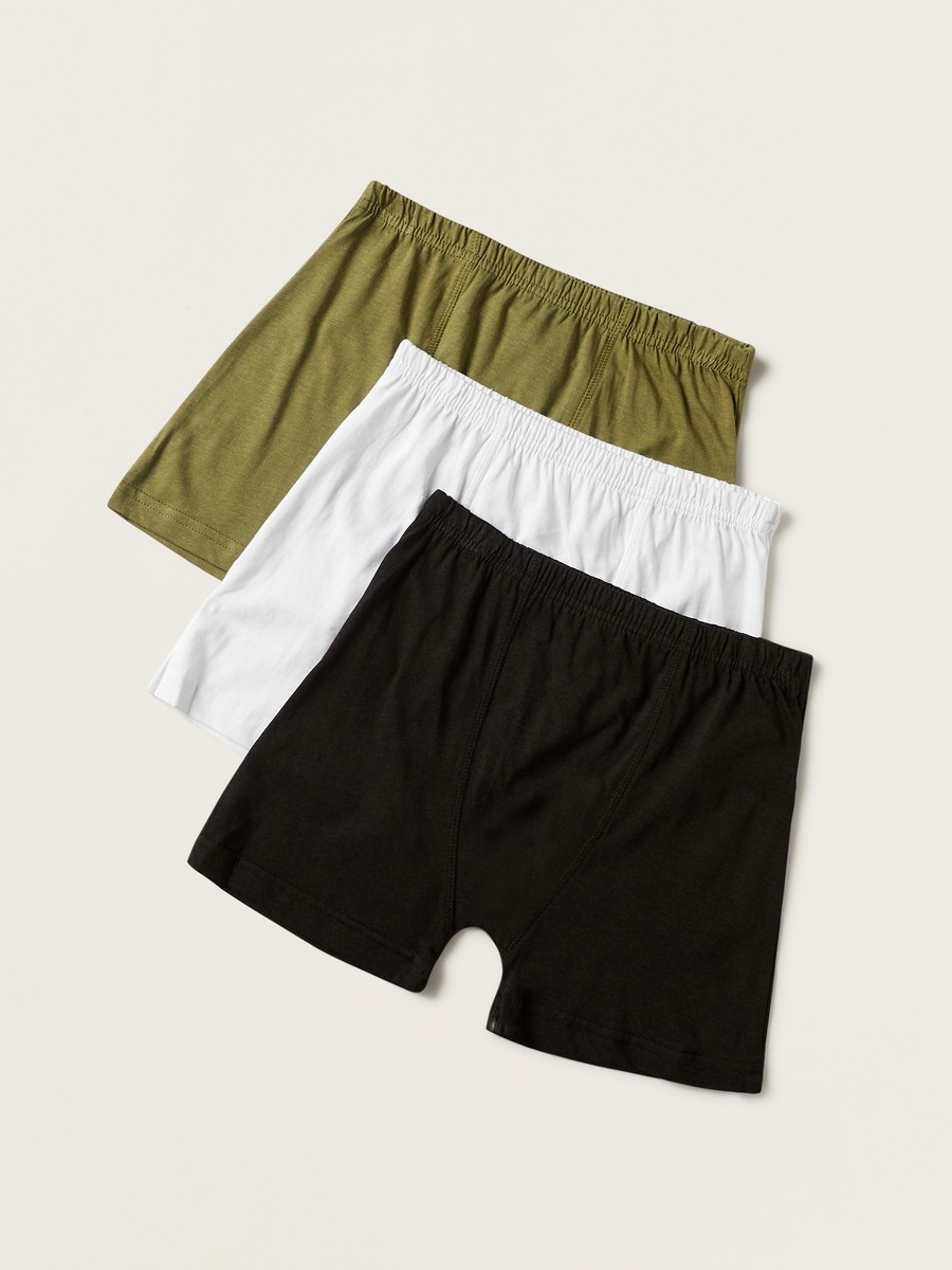 Solid Boxers with Elasticated Waistband - Set of 3