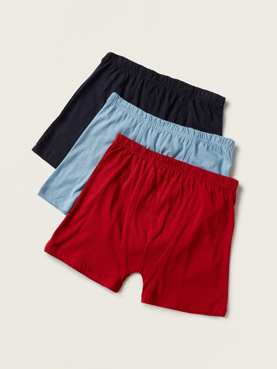Solid Boxers with Elasticated Waistband - Set of 3