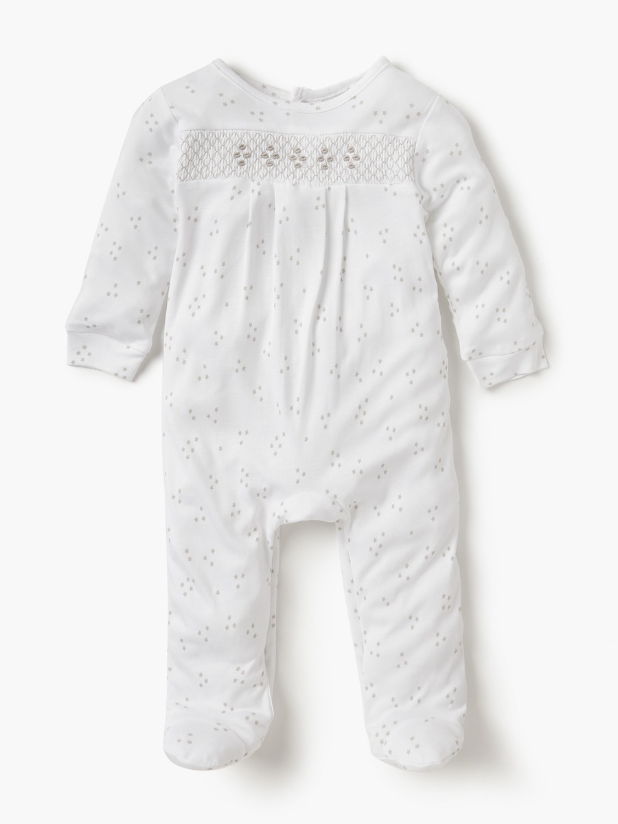 Star Print Closed Feet Sleepsuit with Long Sleeves