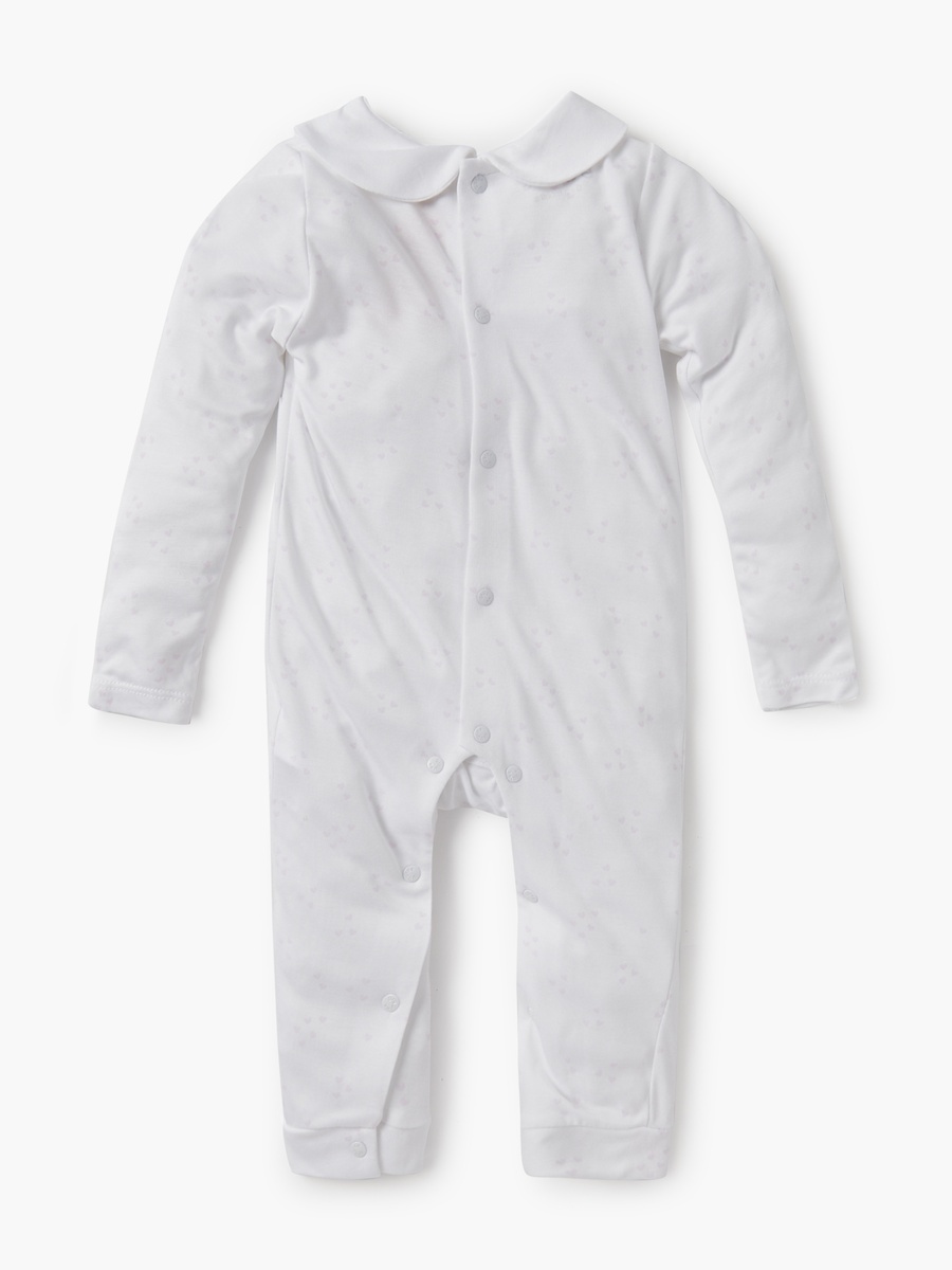 Heart Print Sleepsuit with Long Sleeves and Button Closure