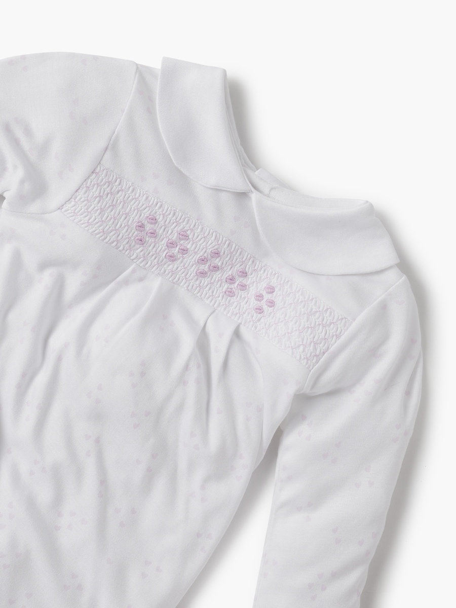 Heart Print Sleepsuit with Long Sleeves and Button Closure