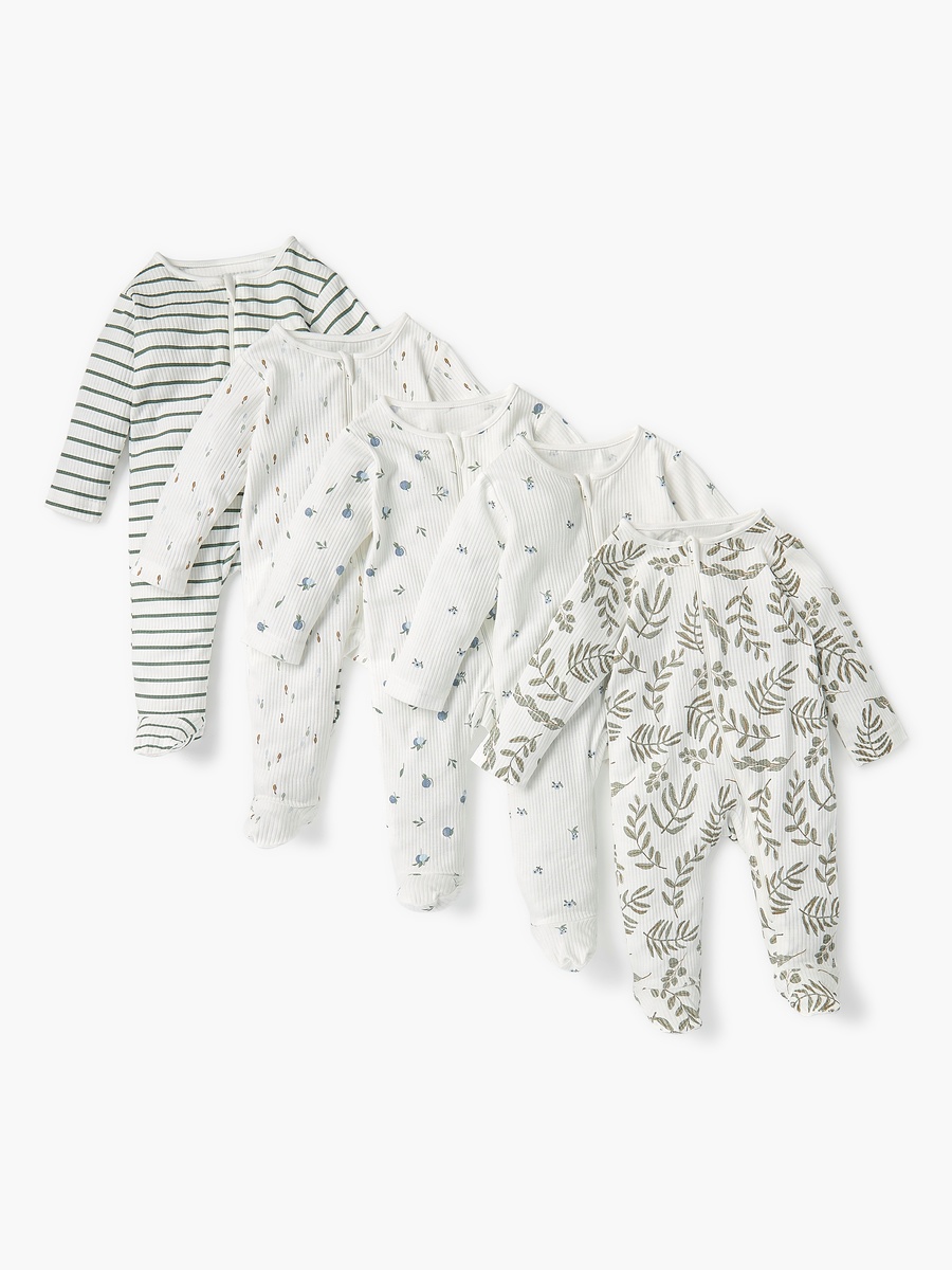 Printed Closed Feet Sleepsuit with Zip Closure - Set of 5