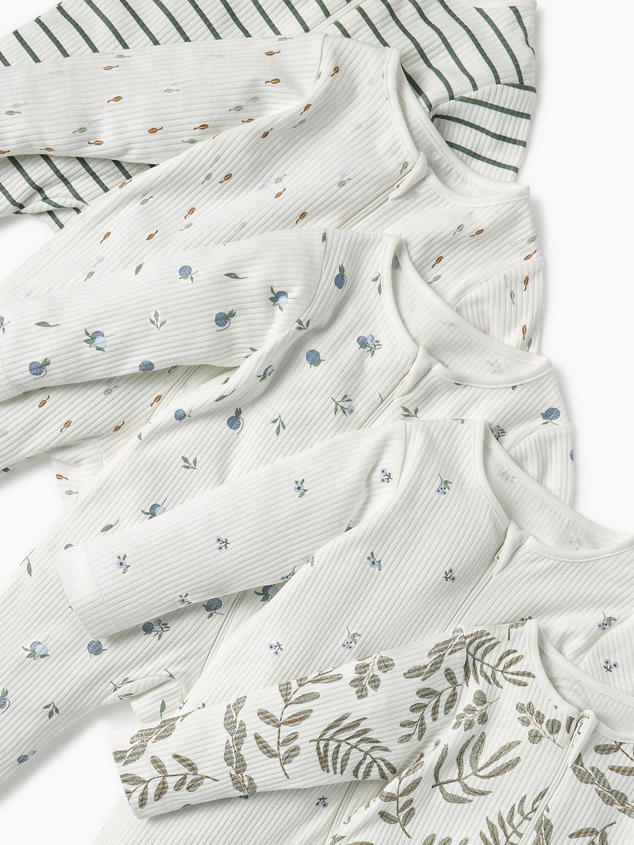 Printed Closed Feet Sleepsuit with Zip Closure - Set of 5