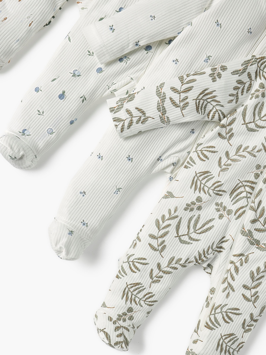 Printed Closed Feet Sleepsuit with Zip Closure - Set of 5