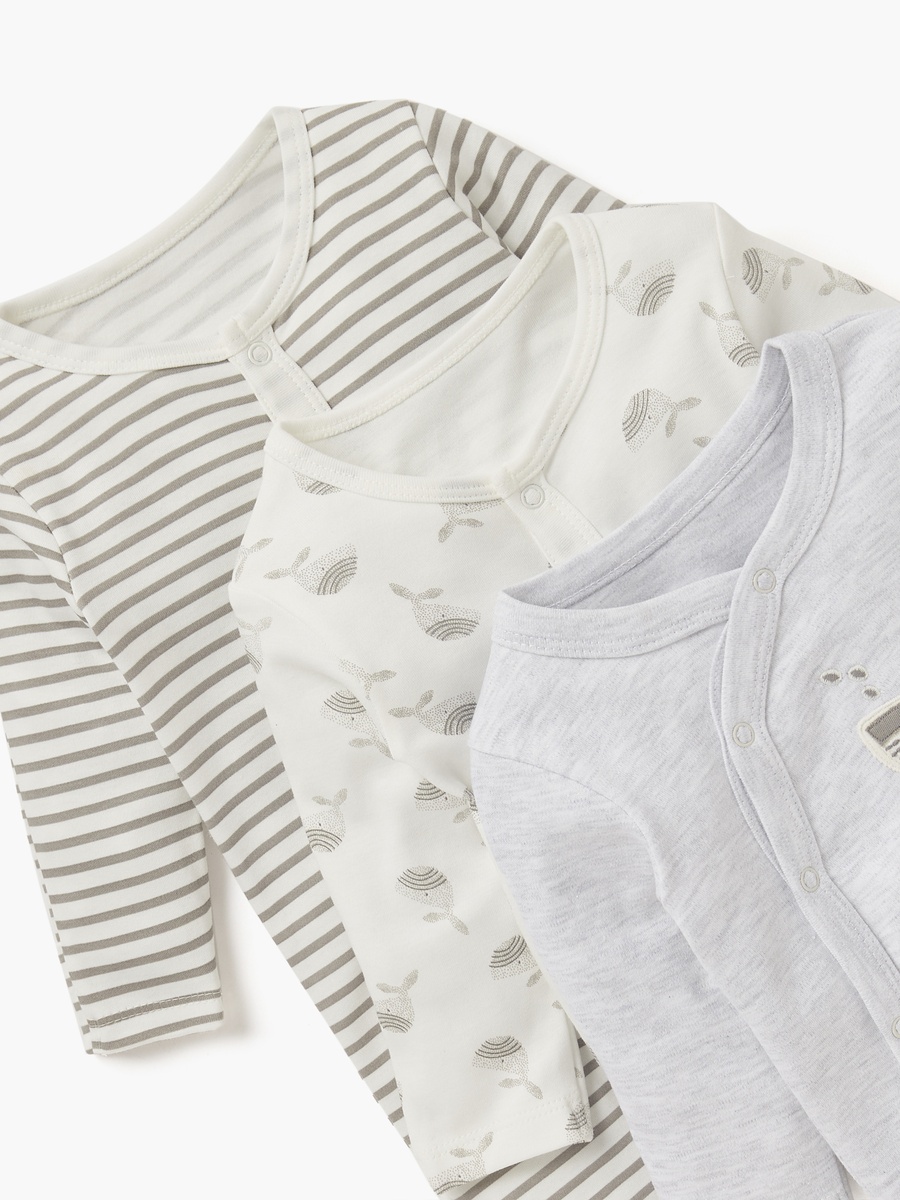 Printed Sleepsuit with Long Sleeves and Button Closure - Set of 3