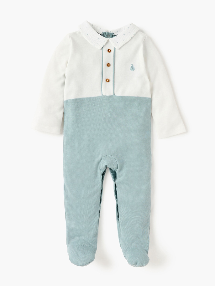 Color Block Closed Feet Sleepsuit with Button Closure