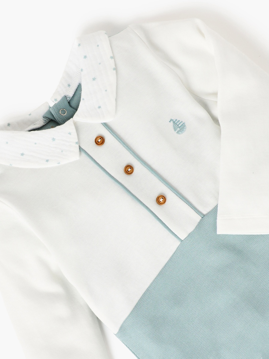 Color Block Closed Feet Sleepsuit with Button Closure