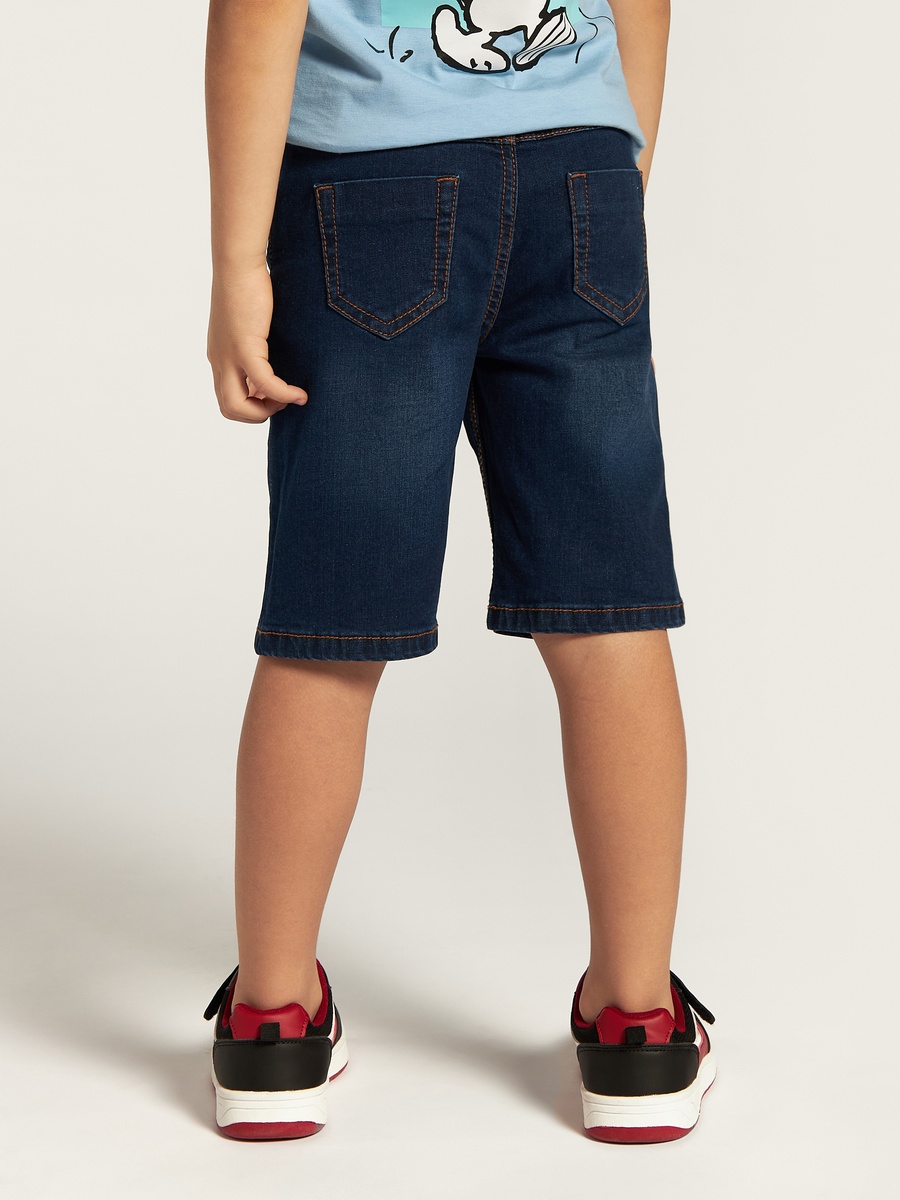 Solid Denim Shorts with Drawstring Closure and Pockets