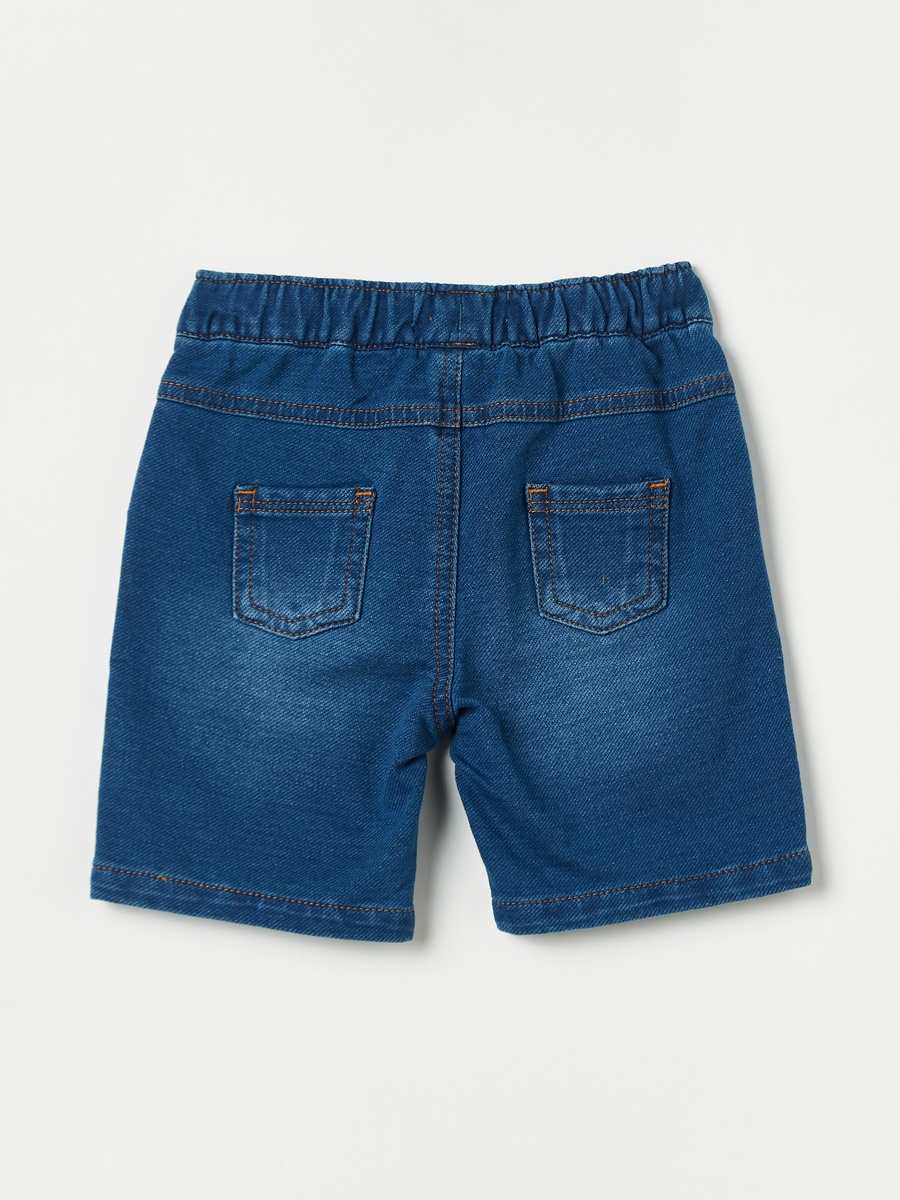 Solid Denim Shorts with Drawstring Closure and Pockets