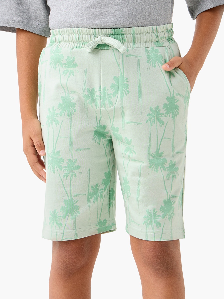 Tree Print Shorts with Pockets and Drawstring Closure