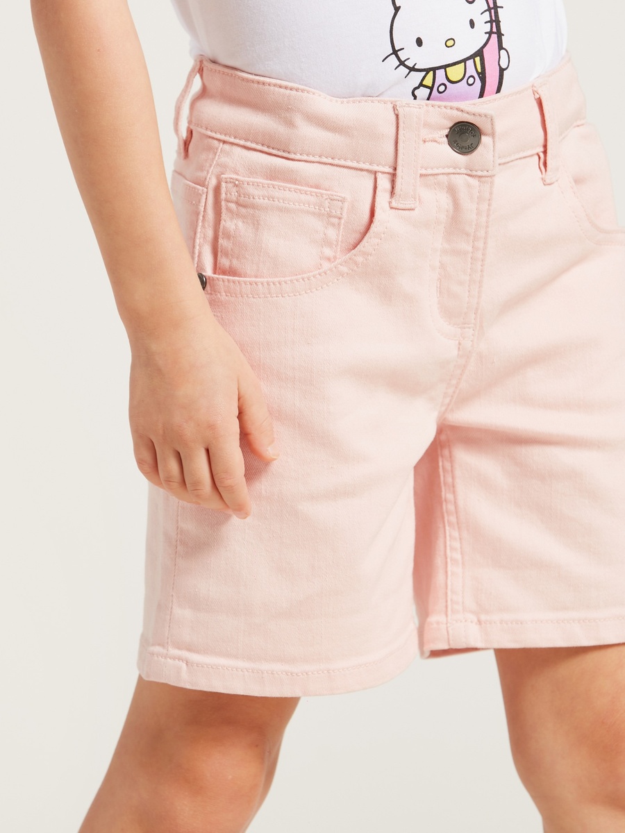 Solid Shorts with Pockets and Button Closure