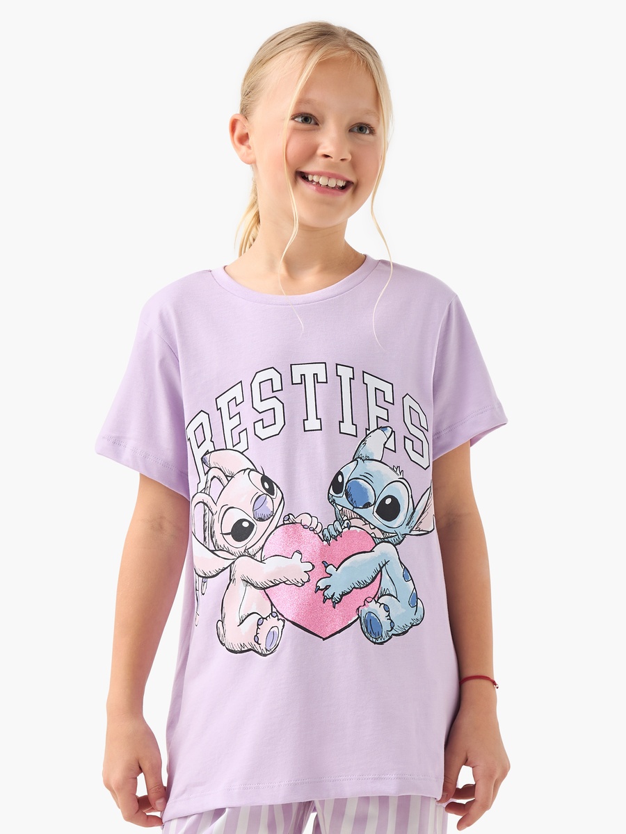 Angel and Stitch Print T-Shirt and Pyjama Set