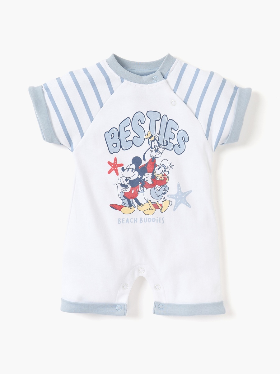 Mickey Mouse Print Romper with Round Neck and Short Sleeves