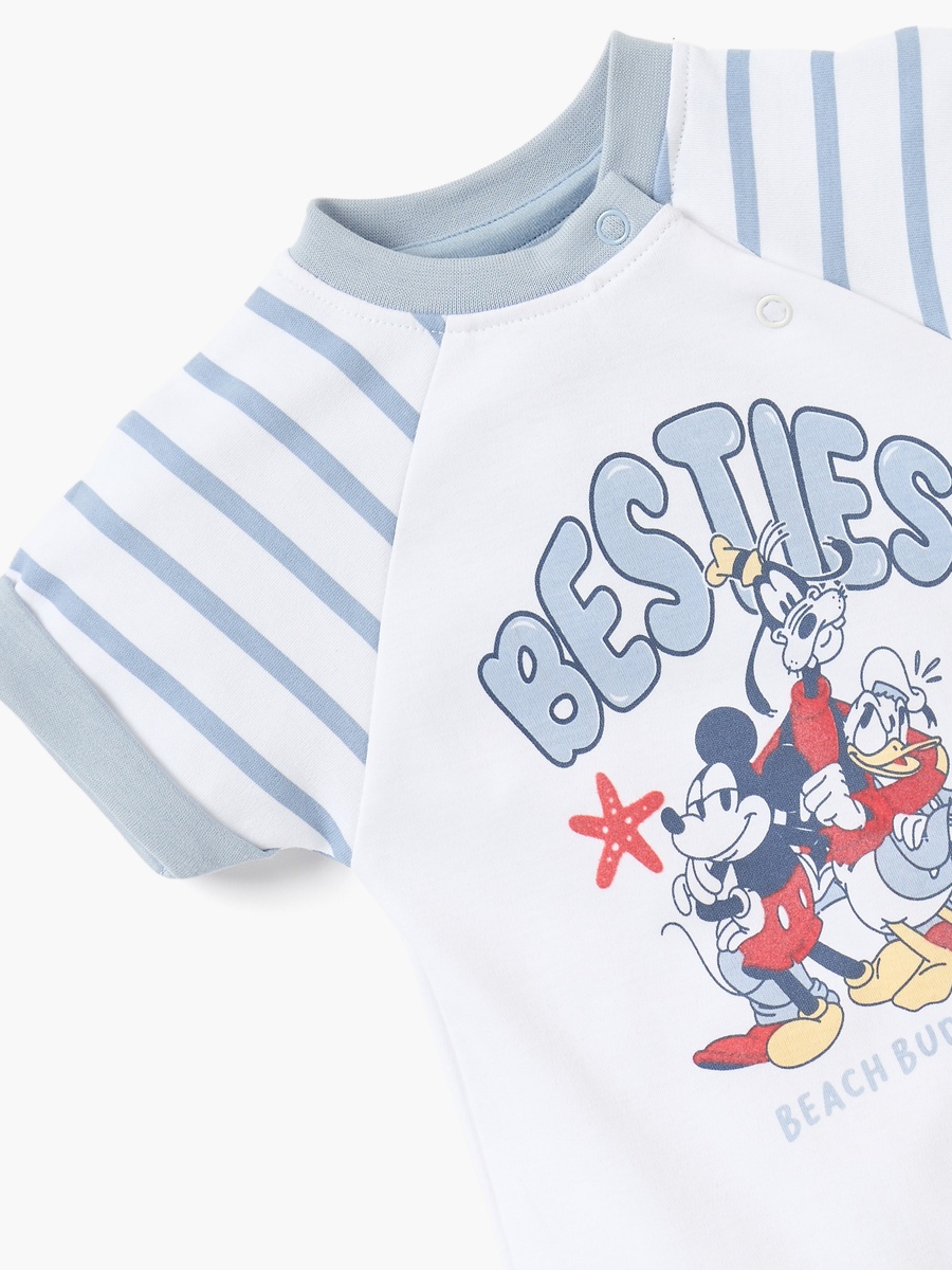 Mickey Mouse Print Romper with Round Neck and Short Sleeves