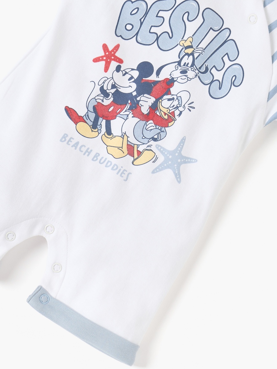 Mickey Mouse Print Romper with Round Neck and Short Sleeves