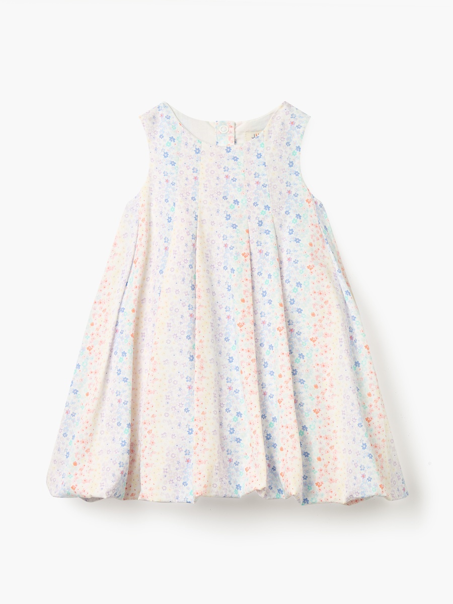 Floral Print Sleeveless A-line Dress with Pleat Detail