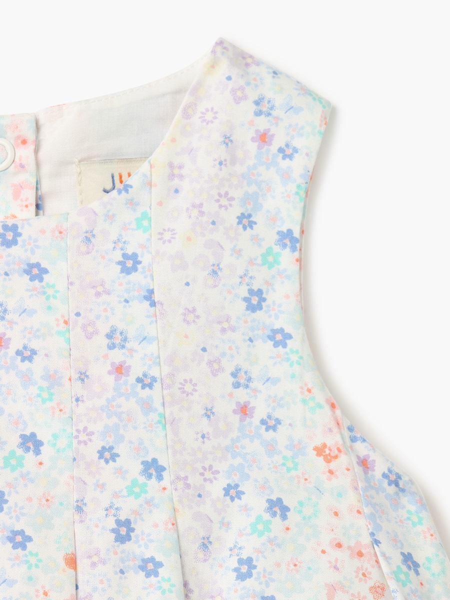 Floral Print Sleeveless A-line Dress with Pleat Detail