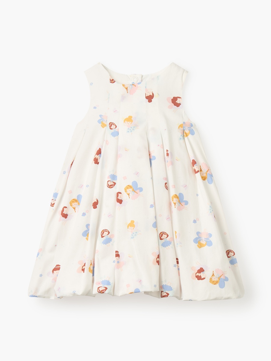 Fairy Print Sleeveless Dress with Button Closure
