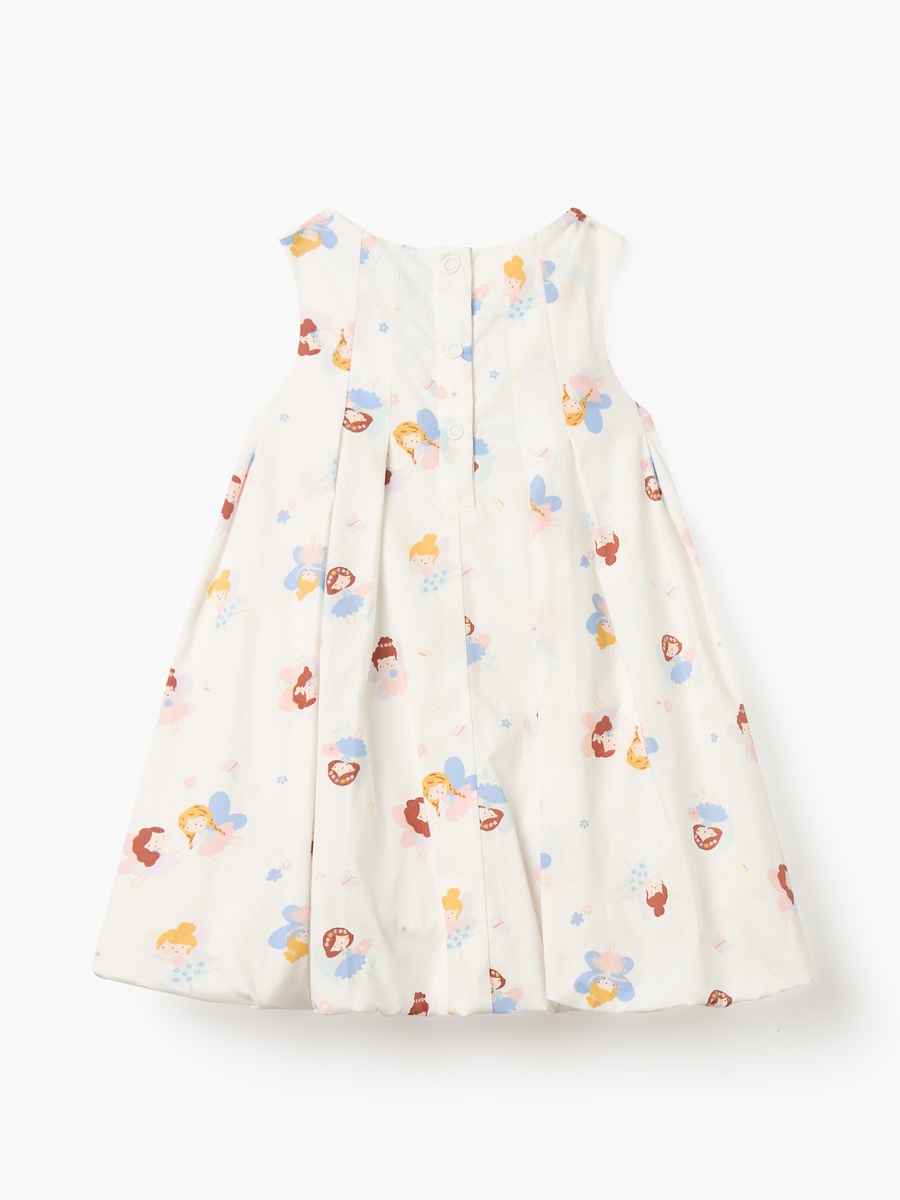 Fairy Print Sleeveless Dress with Button Closure