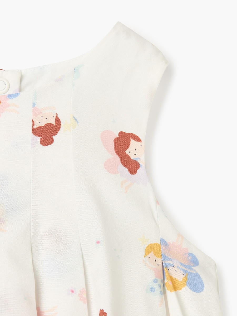 Fairy Print Sleeveless Dress with Button Closure