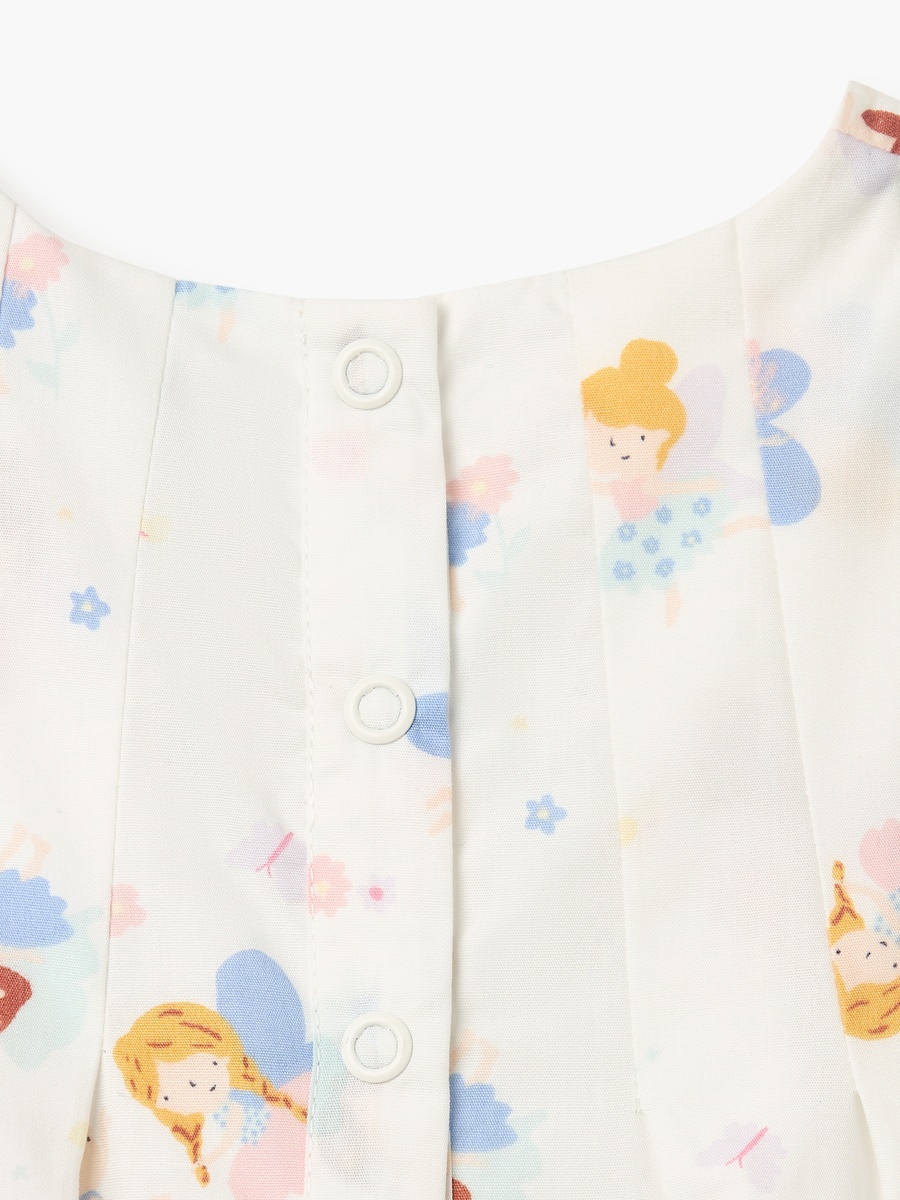 Fairy Print Sleeveless Dress with Button Closure