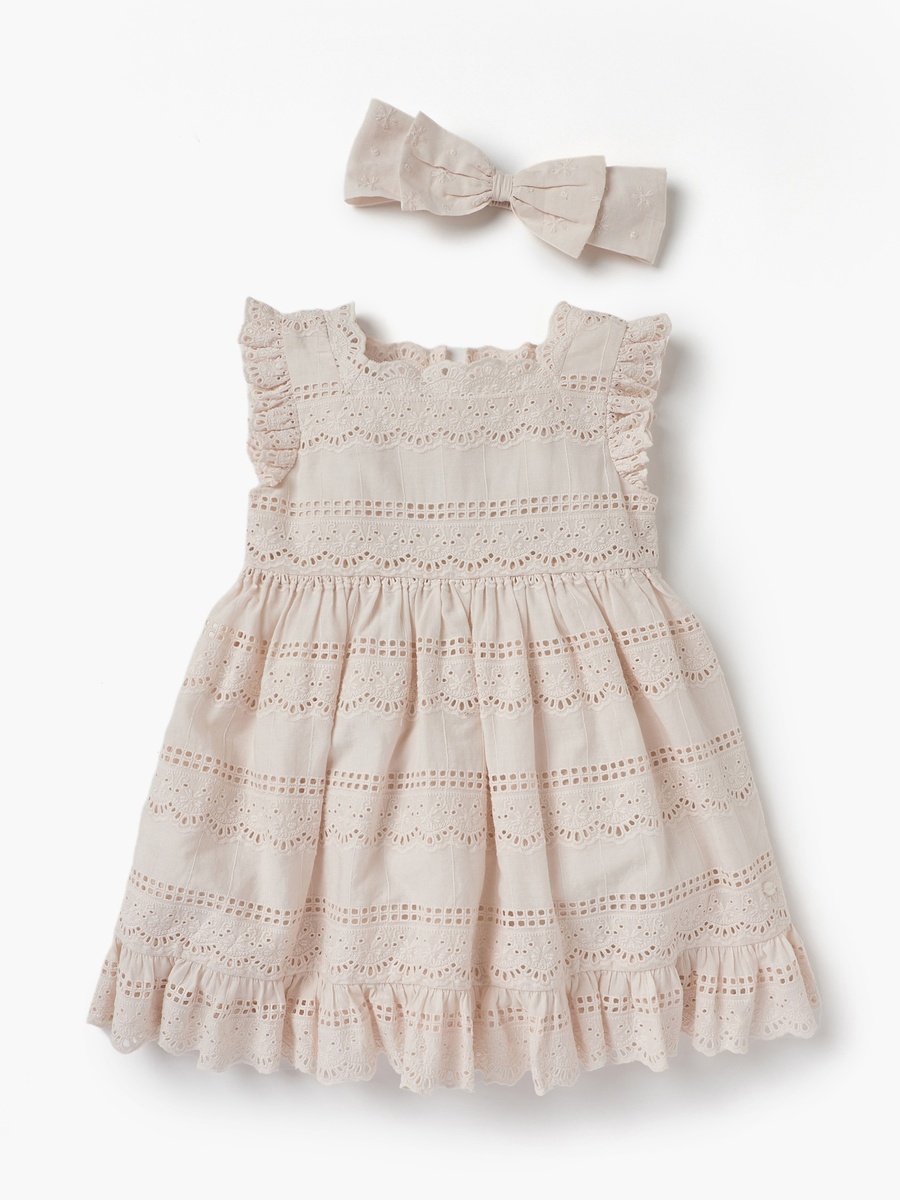 Embroidered Bow Applique Dress and Headband Set