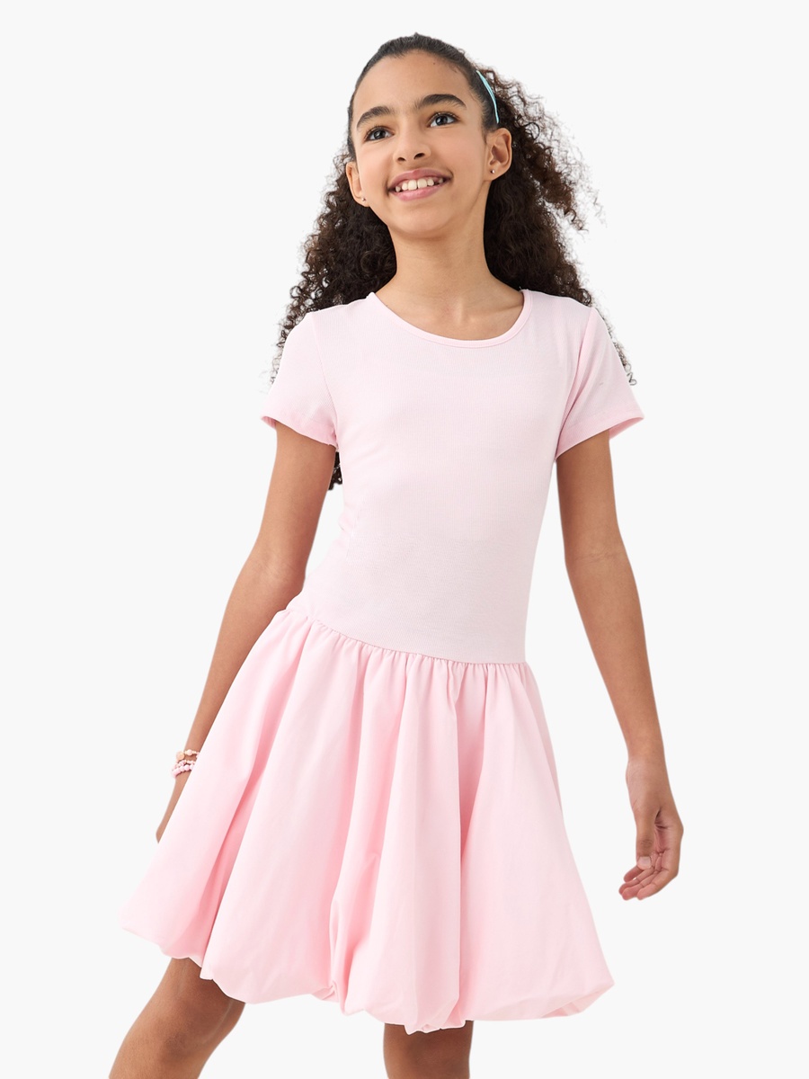 Ribbed Balloon Dress with Short Sleeves