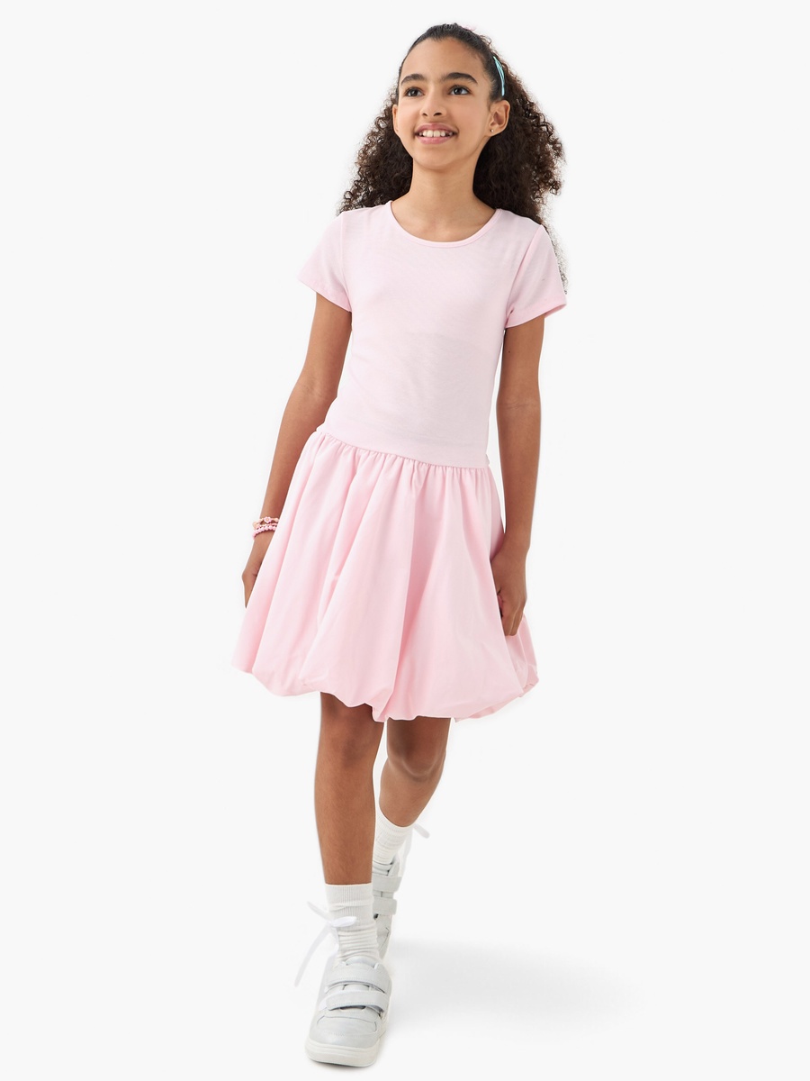 Ribbed Balloon Dress with Short Sleeves