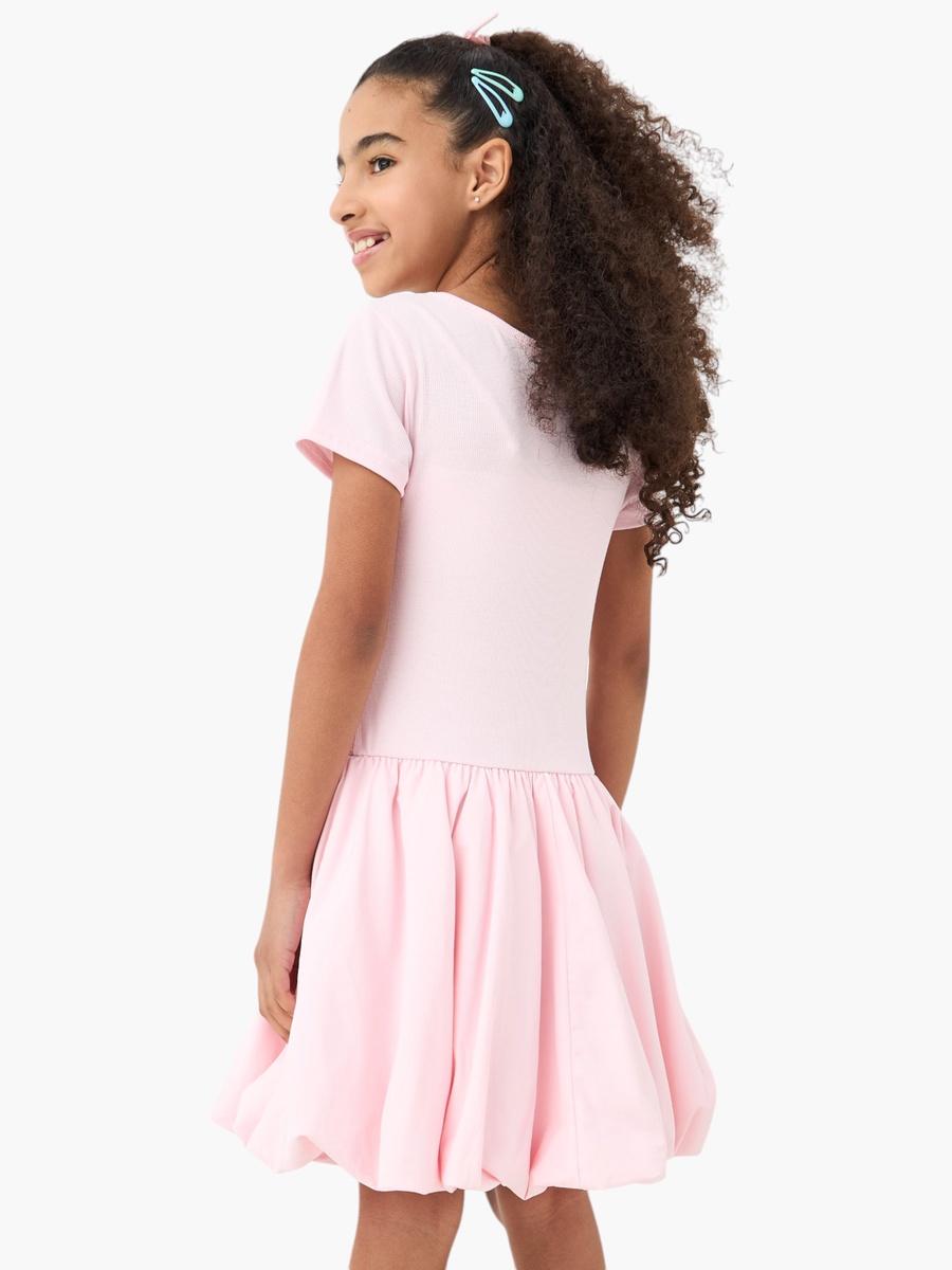 Ribbed Balloon Dress with Short Sleeves