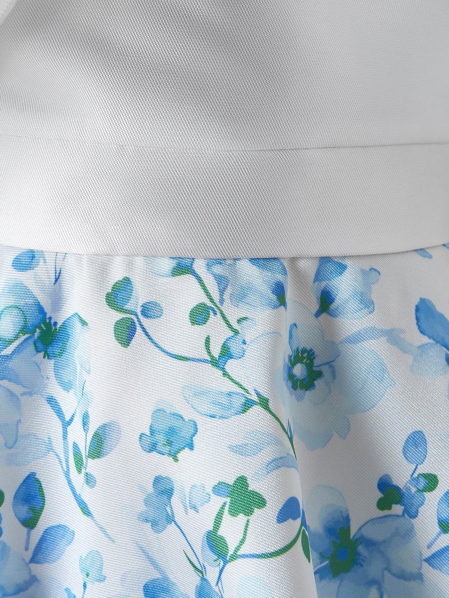 Floral Print Dress with Round Neck and Layered Sleeves