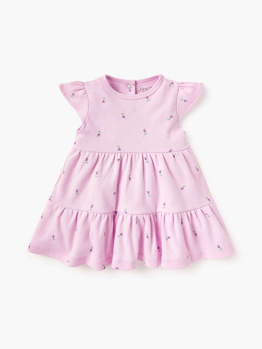Floral Print A-Line Tiered Dress with Cap Sleeves
