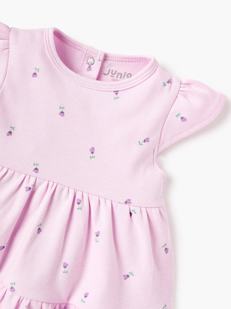 Floral Print A-Line Tiered Dress with Cap Sleeves