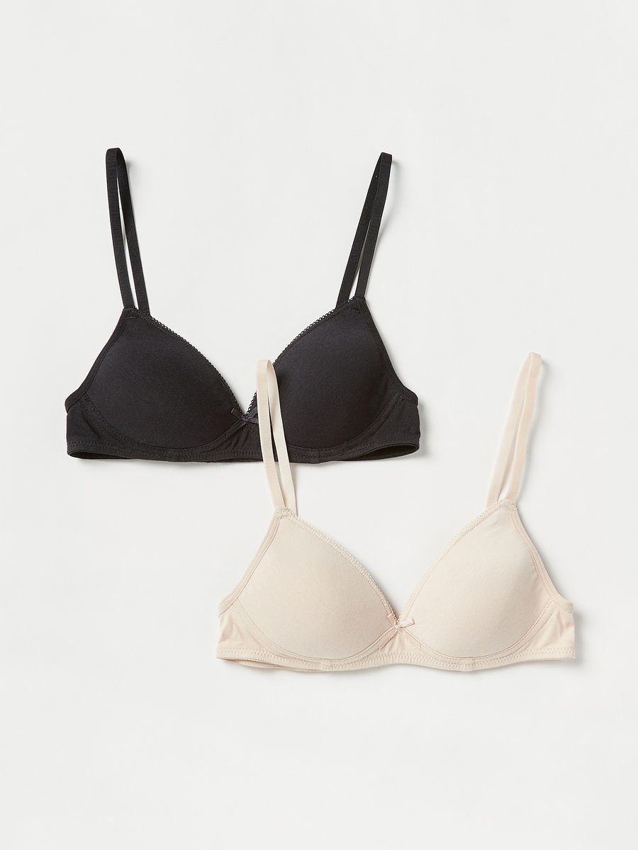 Solid Laced Padded Bra with Hook and Eye Closure - Set of 2