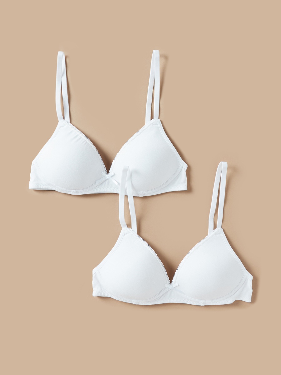 Solid Padded Bra with Hook and Eye Closure - Set of 2